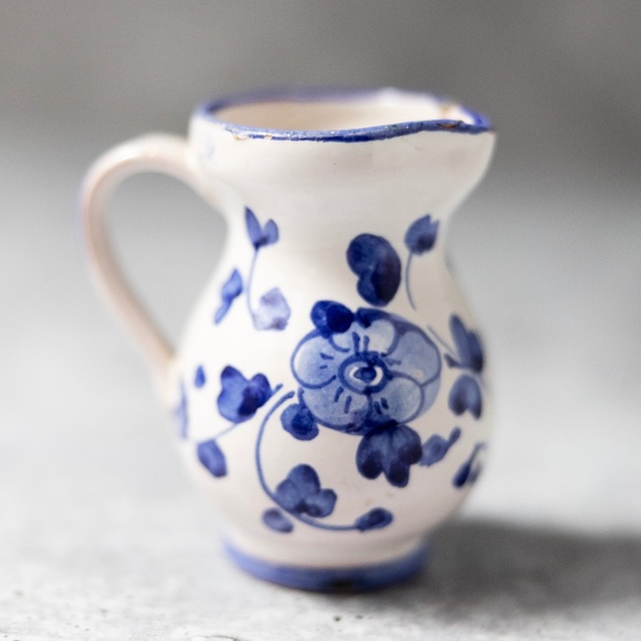 Unmarked Other - Vintage miniature mini Italy blue white floral pitcher creamer pottery pls read